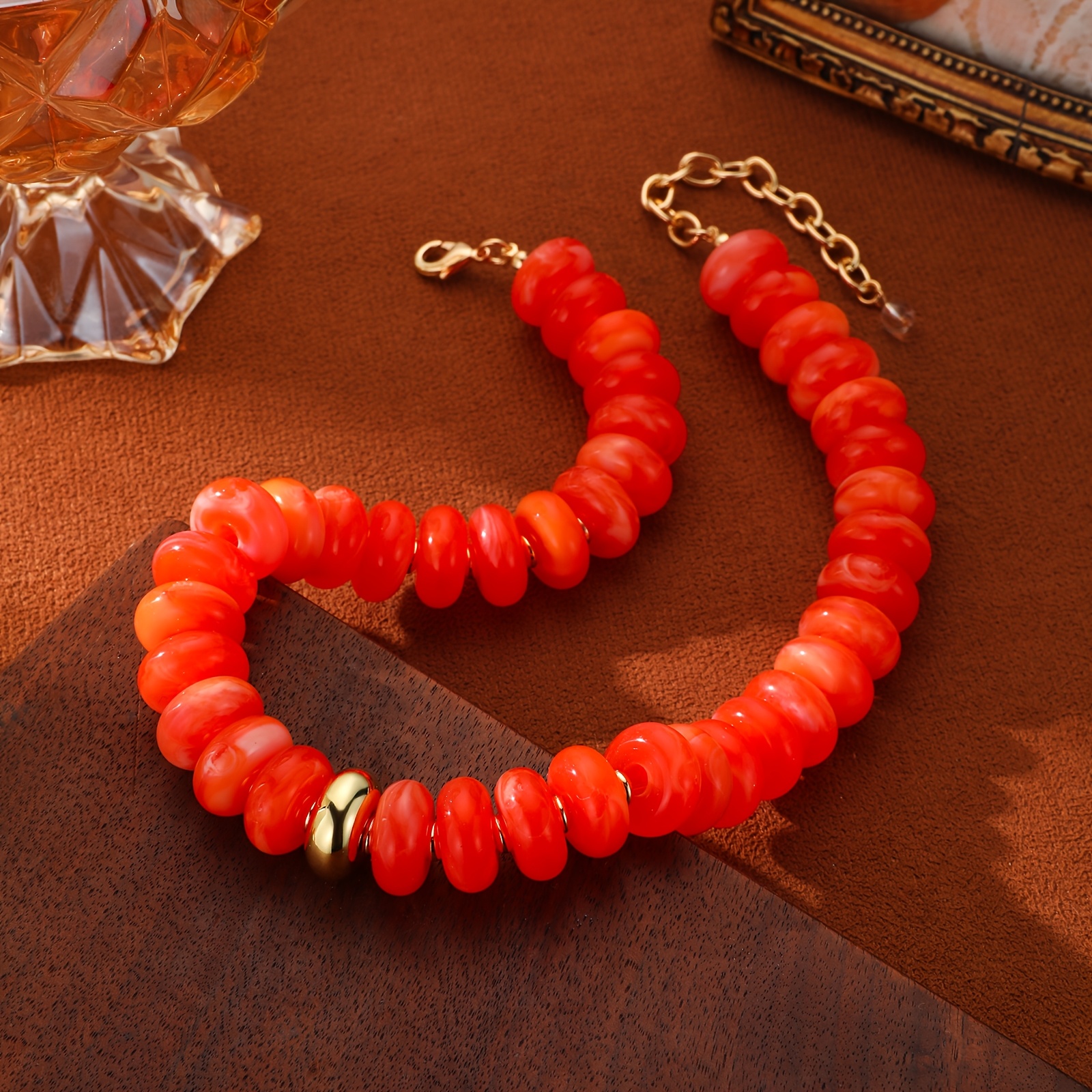 2D Flat Multicolor Marbled Resin Disc Choker Necklace, Boho Style